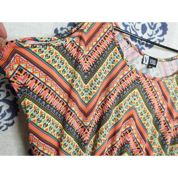 Vibe Sportswear Dress 2XL Cold Shoulder Midi Maxi Colorful Cinch Waist - Picture 3 of 6